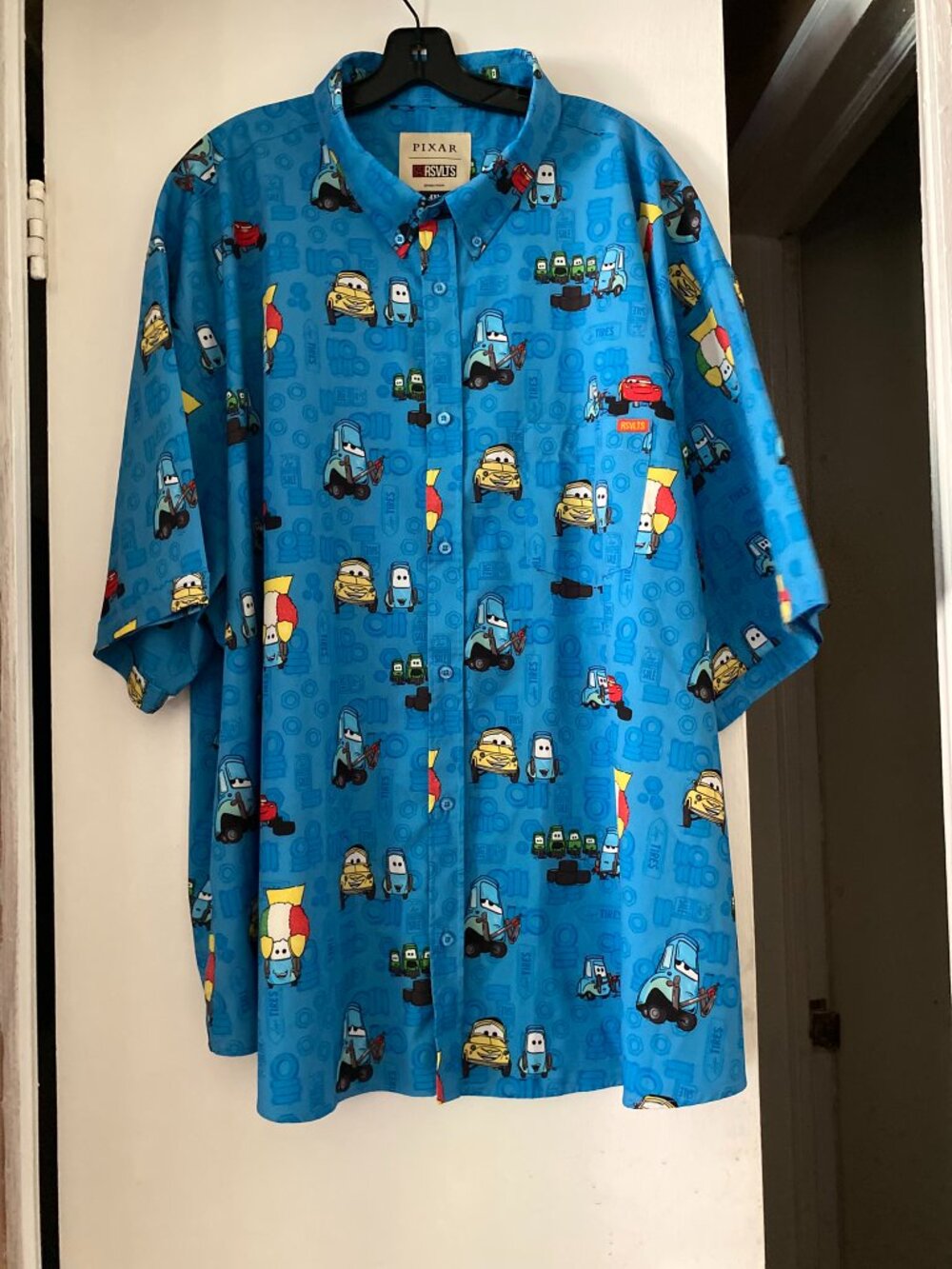 RSVLTS Pixar Cars Disney Womens Blue KUNUFLEX Lightning McQueen Shirt Blouse 4XL